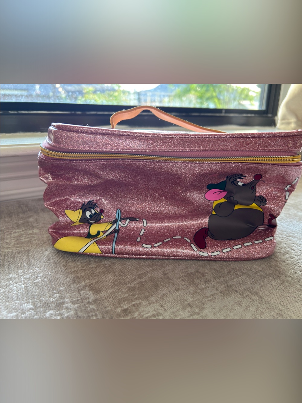 Disney Pink Glitter Travel Cosmetic Bag with Yellow, Black and Orange Accents